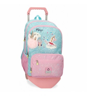 Enso Enso Magic Unicorn double compartment backpack with pink trolley