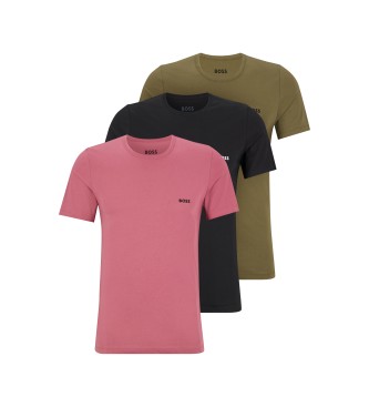 BOSS Confezione 3 magliette RN 3P Classic nere, verdi, rosa