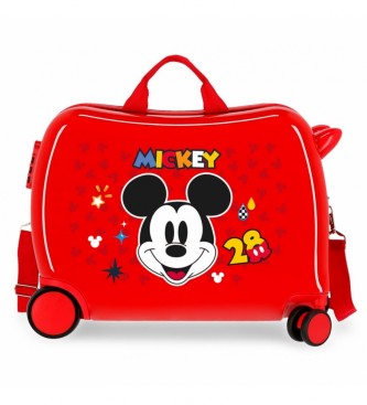 Disney Otroški kovček z 2 kolesi in večsmernim pogonom Mickey Get Moving rdeč -38x50x20cm