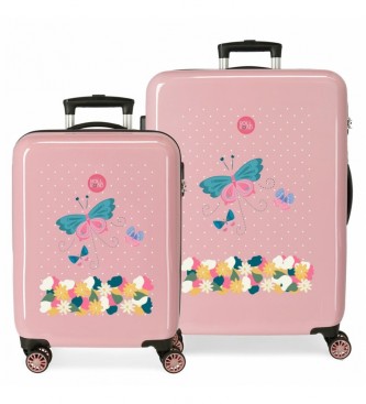 Roll Road Precious Flower Roll Suitcase Set rosa -48x68x26cm