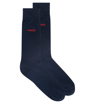 HUGO Lot de 2 paires de chaussettes longues de couleur marine