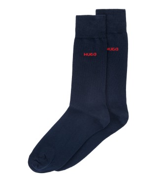 HUGO Lot de 2 paires de chaussettes longues de couleur marine