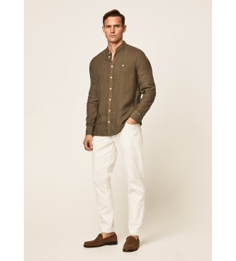 Hackett London Chemise en lin P Fit Slim Slim Vert fonc