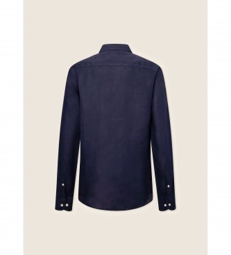 Hackett London Camicia in lino slim fit blu scuro