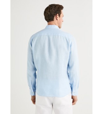 Hackett London Garment Dyed Leinen Ps Shirt blau