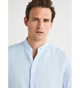 Hackett London Garment Dyed Linnen Ps Shirt blauw
