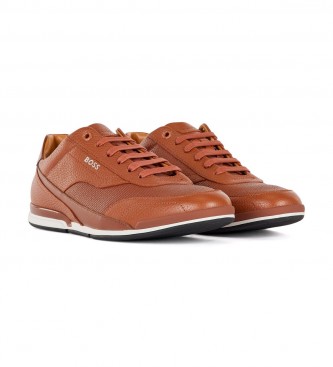 BOSS Brown grained leather sneakers