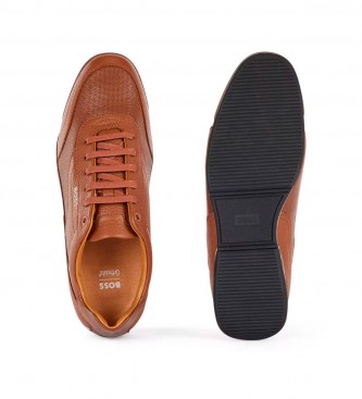 BOSS Brown grained leather sneakers