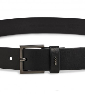 HUGO Smooth Leather Belt with Logo on Black Belt Loop