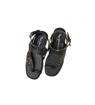 Pepe Jeans Irma Etnične usnjene sandale črne barve
