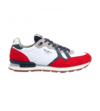 Pepe Jeans Brit Combined Leather Sneakers red