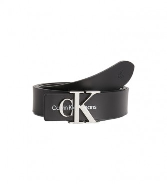 Calvin Klein Jeans Skórzany pasek z monogramem, czarny