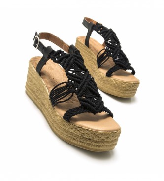 Mustang Casual Frida black sandals -height wedge+platform: 7cm