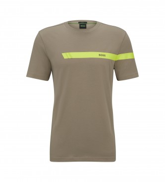 BOSS T-shirt castanha com riscas e logtipo