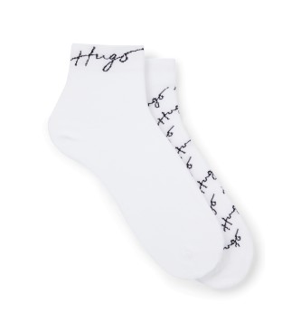 HUGO Conjunto de 2 pares de meias brancas com caligrafia