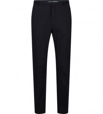 Calvin Klein Wełniane spodnie garniturowe slim fit navy