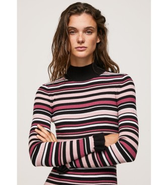 Pepe Jeans Short Dress Short Pink Striped Printed Knitted Dress