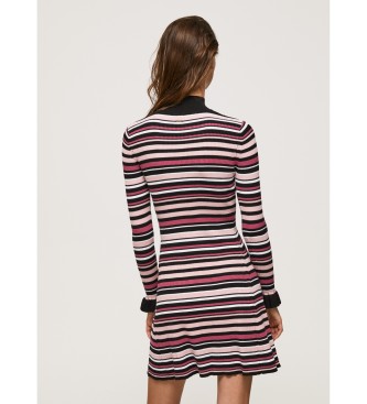 Pepe Jeans Short Dress Short Pink Striped Printed Knitted Dress
