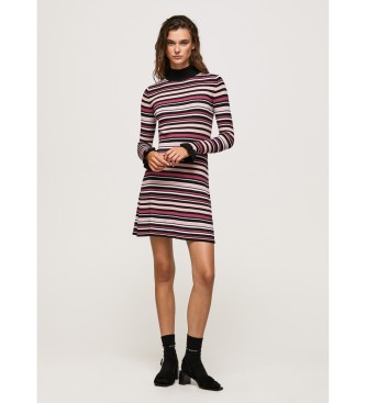 Pepe Jeans Short Dress Short Pink Striped Printed Knitted Dress
