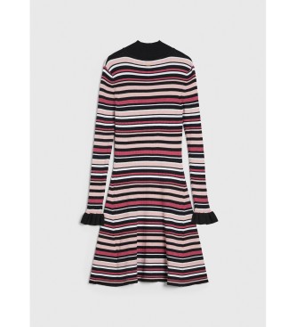 Pepe Jeans Short Dress Short Pink Striped Printed Knitted Dress