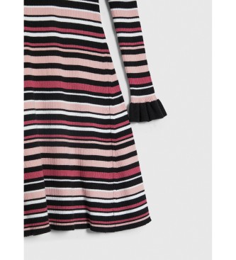 Pepe Jeans Short Dress Short Pink Striped Printed Knitted Dress