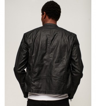 Superdry Biker style denim jacket with black logo and lining