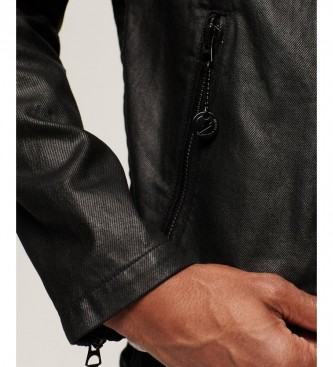 Superdry Dżinsowa kurtka w stylu biker z czarnym logo i podszewką
