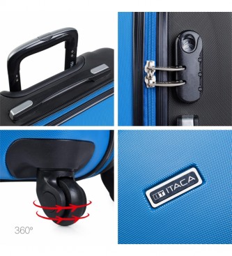 ITACA Caixa dura de viagem curta Cabine de 4 rodas 71150 azul, antracite -55x38x20cm