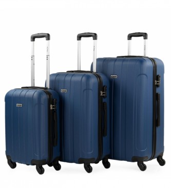ITACA Jeu de valises rigides  4 roues 55/64/73 cm bleu