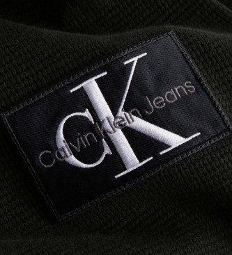 Calvin Klein Jeans Felpa slim nera a maniche lunghe in maglia waffle