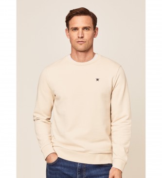 Hackett London Sweatshirt Fleece Logo Geborduurd beige