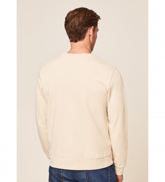 Hackett London Sweatshirt Fleece Logo Geborduurd beige