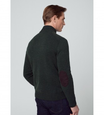 Hackett London Sweter z wełny jagnięcej Zipper zielony