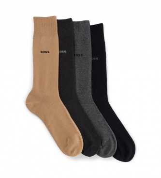 BOSS Lot de 4 paires de chaussettes Uni GiftSet beige, gris, noir