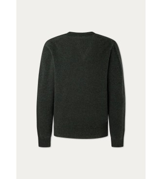 Hackett London Pullover i lammeuld med V-hals, mrkegrn