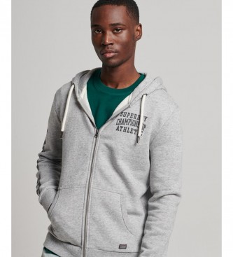 Superdry Gym Athletic grey hooded sweatshirt with zip and logo
