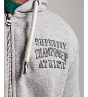 Superdry Sweat  capuche gris Gym Athletic avec fermeture clair et logo