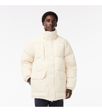 Lacoste Midi down jacket with removable hood white