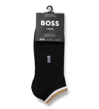 BOSS Conjunto de 2 pares de meias s riscas pretas