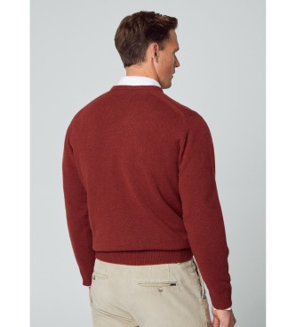 Hackett London Wełniany sweter z wełny jagnięcej V Neck bordowy