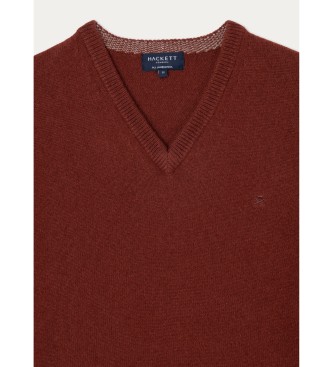 Hackett London Wełniany sweter z wełny jagnięcej V Neck bordowy