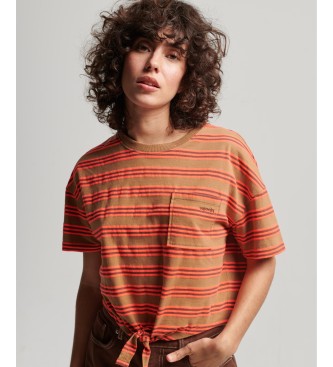 Superdry T-shirt i ekologisk bomull med fyrkantig skrning och knuten framsida Vintage brun, orange