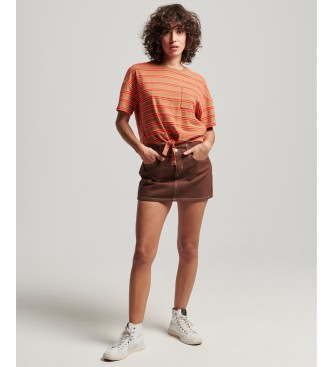 Superdry T-shirt z bawełny organicznej o kwadratowym kroju i wiązanym przodzie Vintage brązowy, pomarańczowy