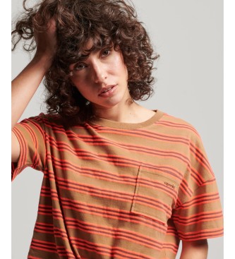 Superdry T-shirt i ekologisk bomull med fyrkantig skrning och knuten framsida Vintage brun, orange