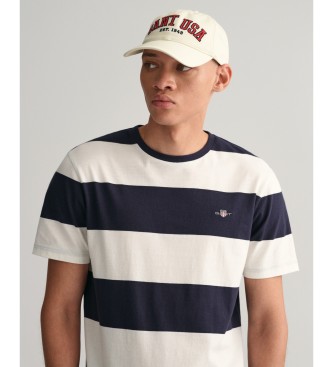 Gant T-shirt met brede strepen wit, marineblauw