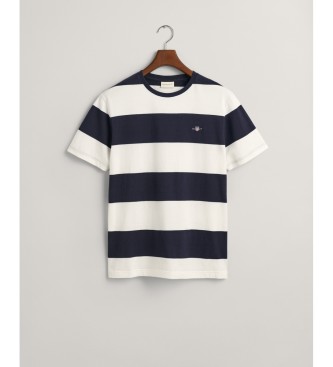 Gant T-shirt met brede strepen wit, marineblauw