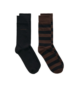 Gant Pack of two pairs of plain and wide striped brown, navy socks