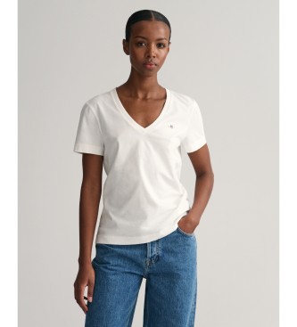 Gant T-shirt com escudo e decote em V branco