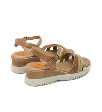 porronet Leather sandals Ela taupe -Height 5cm