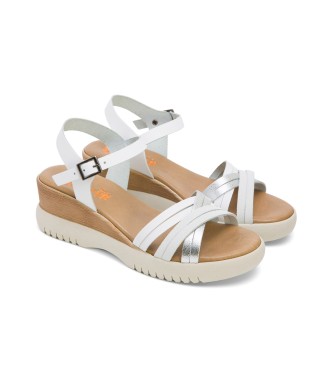 porronet White Ela Leather Sandals -Height 5cm